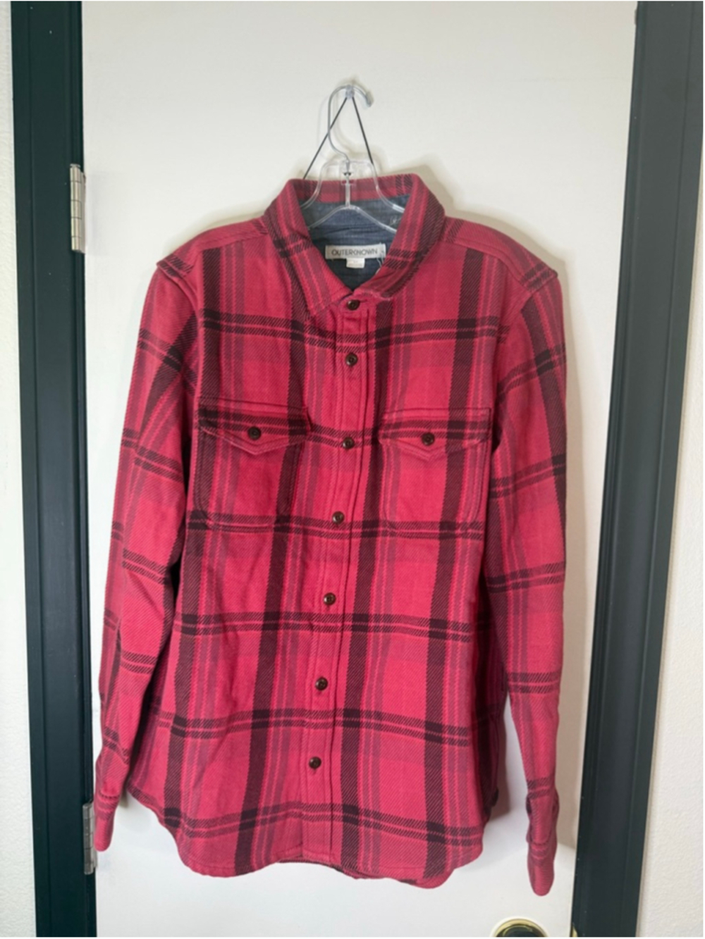 Men's OUTERKNOWN Red Black Plaid Lightweight‎ Shirt Jacket S